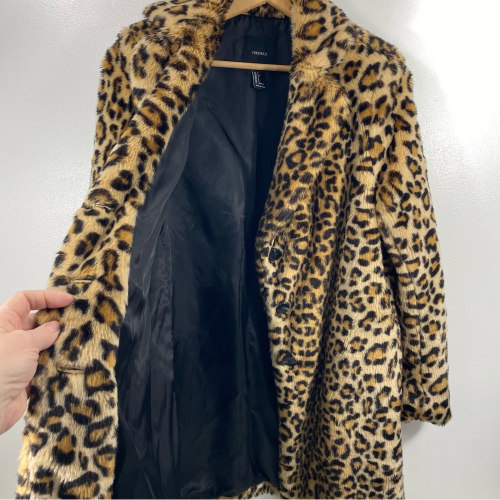 Forever 21 Leopard Animal Print Faux Fur Luxe Runway Statement Topper Coat S - Picture 5 of 12